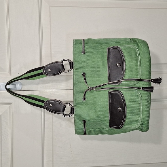 Tommy Hilfiger Handbags - Vintage Tommy Hilfiger canvas handbag purse - green/brown leather